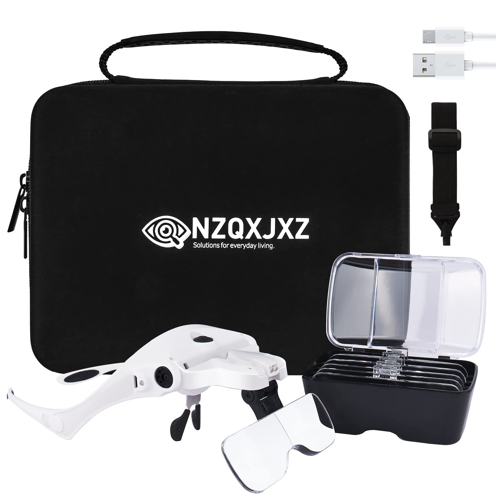 Magnifying Glasses with Light for Close Work, Rechargeable Head Magnifier, Interchangeable Lenses 1.0X 1.5X 2.0X 2.5X 3.5X for Reading, Arts and Crafts, Hobby