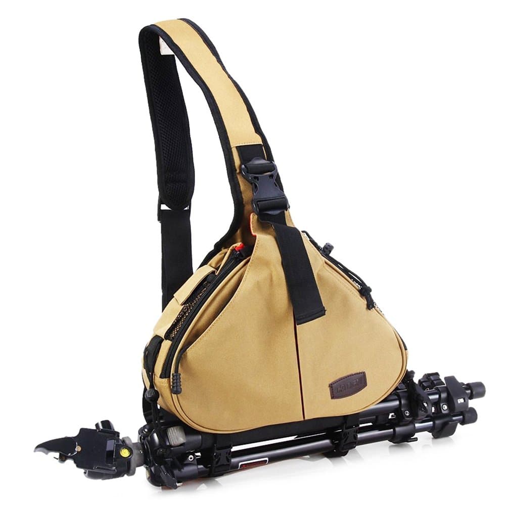 NuoYo Camera Bag Sling,Camera Bag Case,with Tripod Strap Electronics Organizer,Suitable for Most Digital Products,Tough Fabric Double Waterproof,Khaki