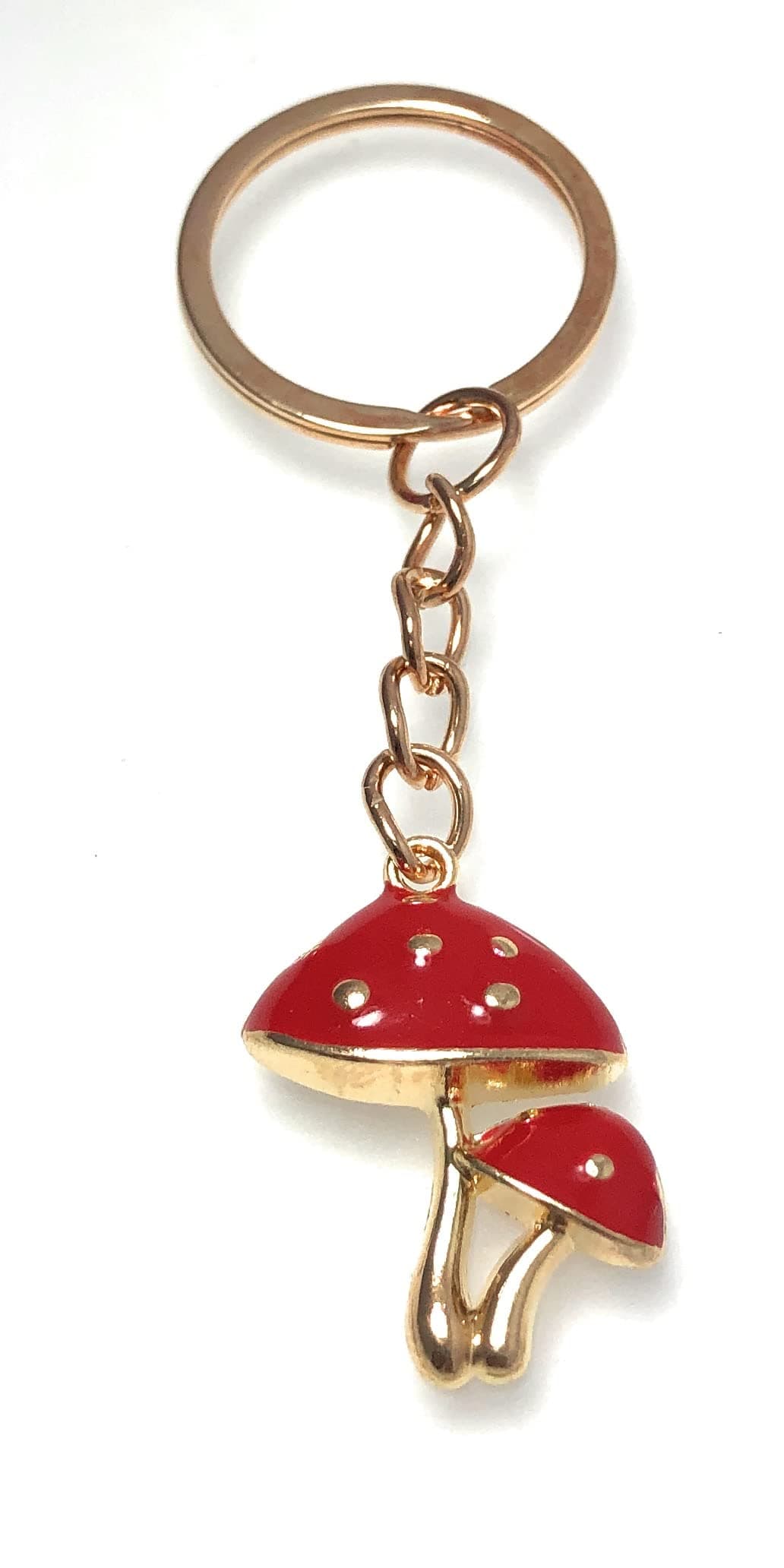 Red Mushroom Toadstool Keyring Key Ring with Enamel Charm and Gold Tone Keychain