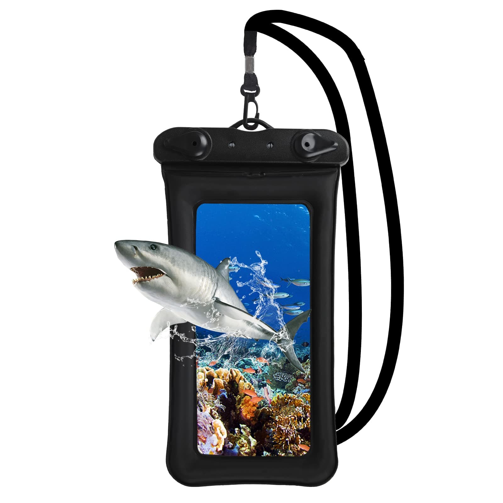 Universal Waterproof Phone Pouch, Floatable Waterproof Phone Case with Lanyard, for Swimming, Kayaking, Universal Dry Bag, up to 6.8 inch, for iPhone 14 13 12 11 Pro Max XR X XS Samsung Huawei (Black)