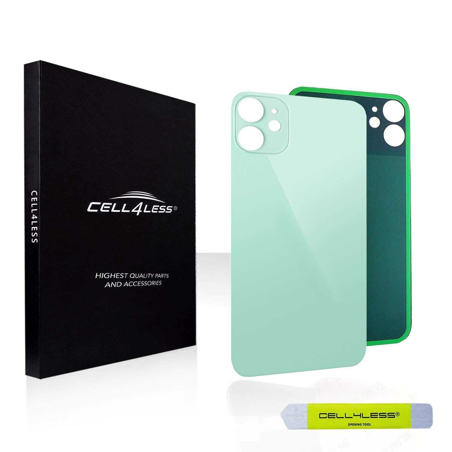 Cell4less Back Glass Replacement Kit for The iPhone 11 ~ Rear Back Glass w/Removal Tool NO Logo (Green)