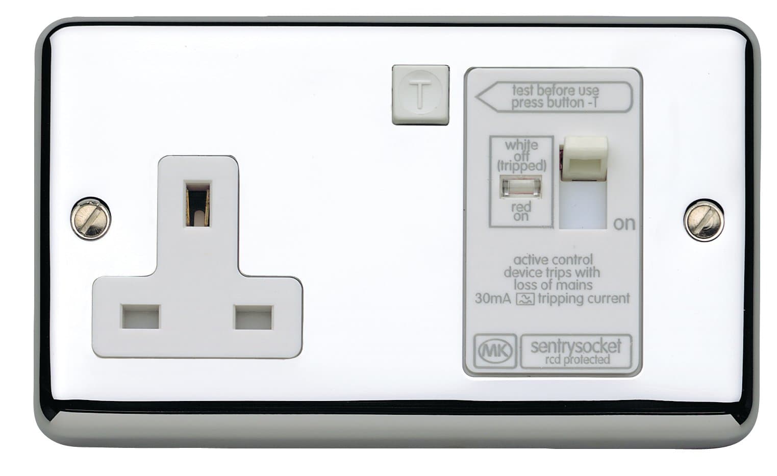 MK Chroma Plus K6301PCR 13A 30MA Single RCD Socket Active