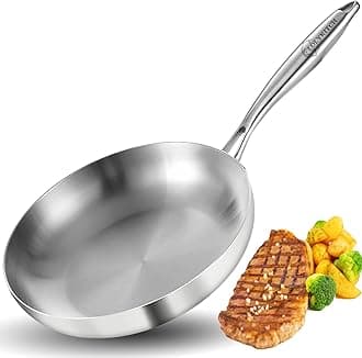 LOLYKITCH 11 Inch Tri-Ply Stainless Steel Frying Pan,Skillet,Induction Cooking Pan,Dishwasher and Oven Safe,Detachable Handle.