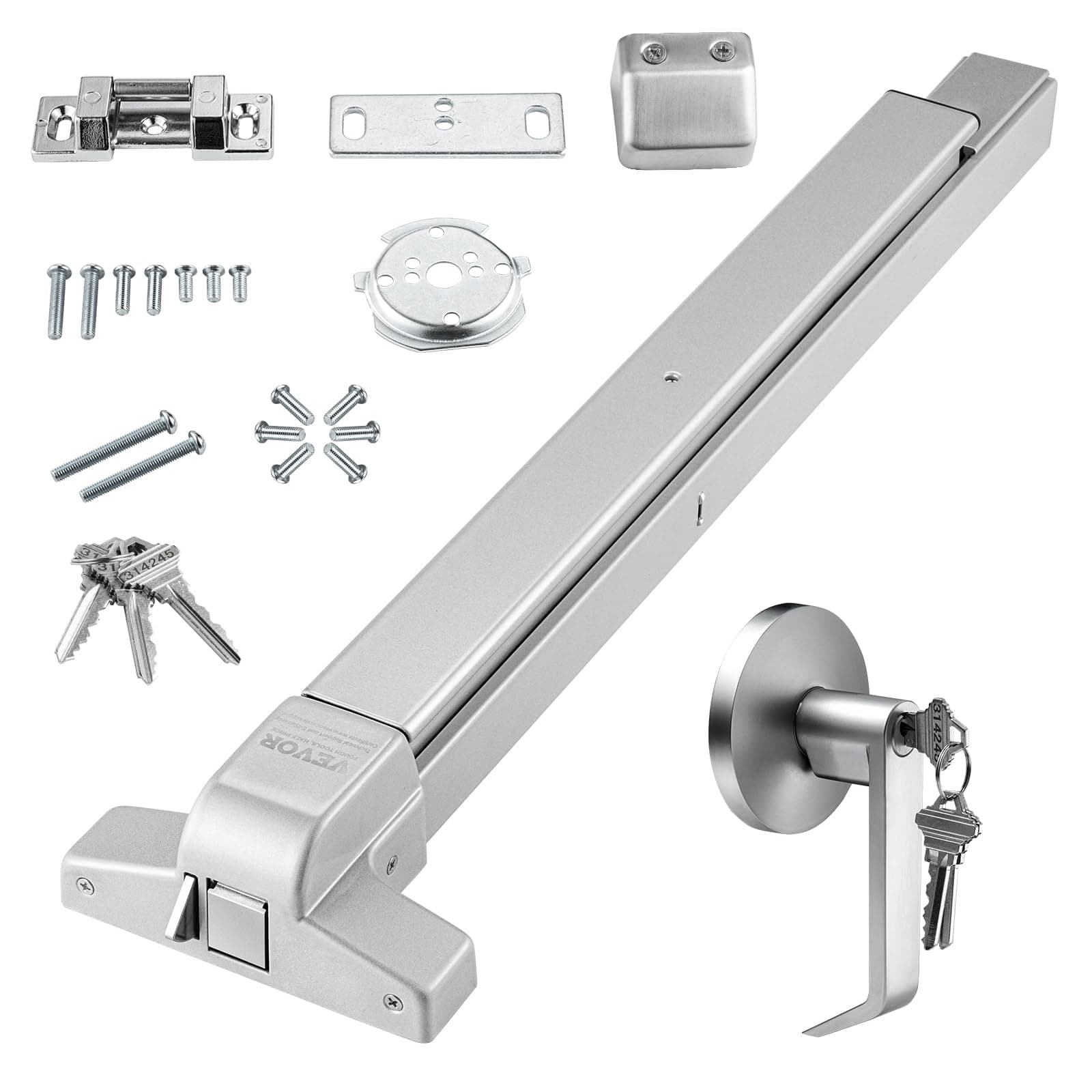 VEVOR Door Push Bar Panic Exit Device, 31” Stainless Steel Commercial Emergency Exit Door Push Bar with Exterior Lever and 3 Keys, Emergency Exit Door Hardware for 30"-36" Metal Wood Door