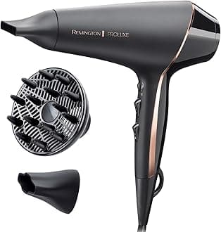 Remington PROluxe Midnight Hair Dryer (OPTIheat Technology for Long-Lasting Results, Ionic Conditioning for Frizz Free Hair, Diffuser, 2 Concentrators, Powerful, Professional, 2400W, Black) AC9140B
