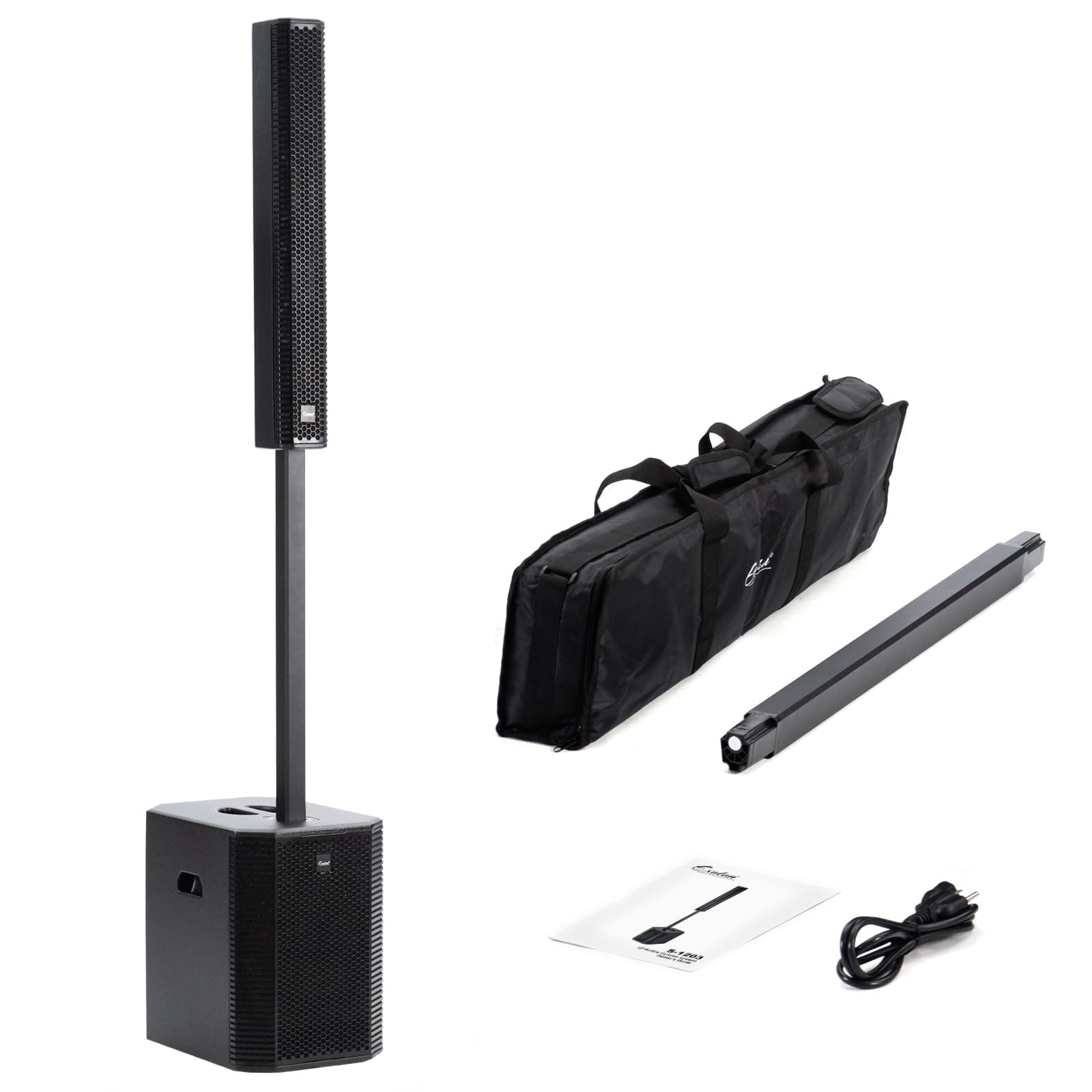 EXOTON S-1203 Portable Line Array Column PA/DJ System with 12" Powered Subwoofer, 2000W Professional and Compact Sound System,Bluetooth,DSP,Carry Bag（Wood subwoofer）