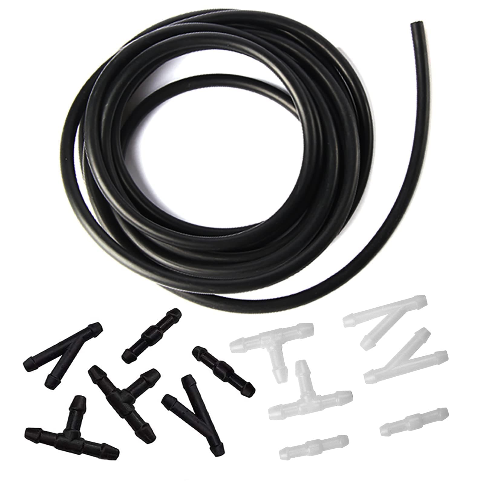 JCE Windshield Washer Hose Kit - 4 Meter Universal Washer Fluid Hose with Hose Connectors(12 PCS), Suitable for Most Windshield Washer Nozzle Installation, Connect Car Water Pump and Nozzles, Black