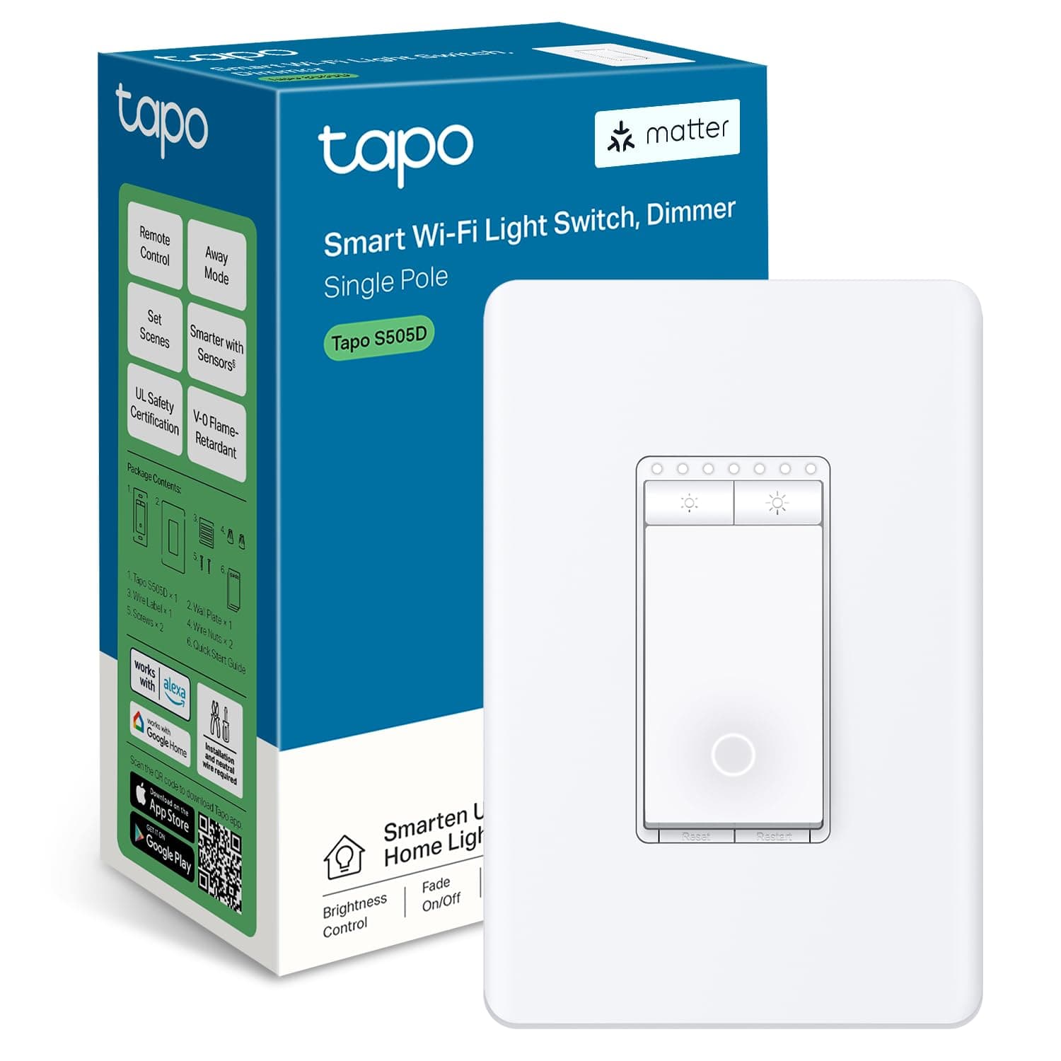 TP-Link Tapo Matter Smart Dimmer Switch: Voice Control with Siri, Alexa and Google Assistant, UL Certified, Timer and Schedule, Easy Guided Installation, Cable Required