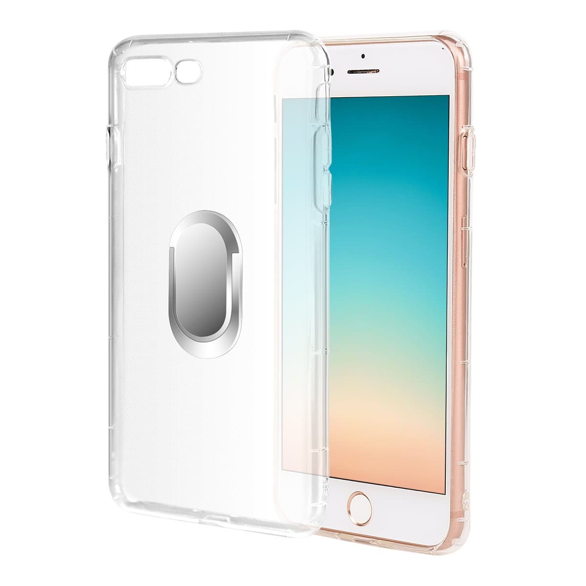 iPhone 7 Plus Case,for iphone 8 Plus case with 360° Rotating Ring Grip Holder Stand Compatible with Magnetic Car Mount Anti-Fingerprint Slim Cover for iPhone 7/7S/8p(Transparent)