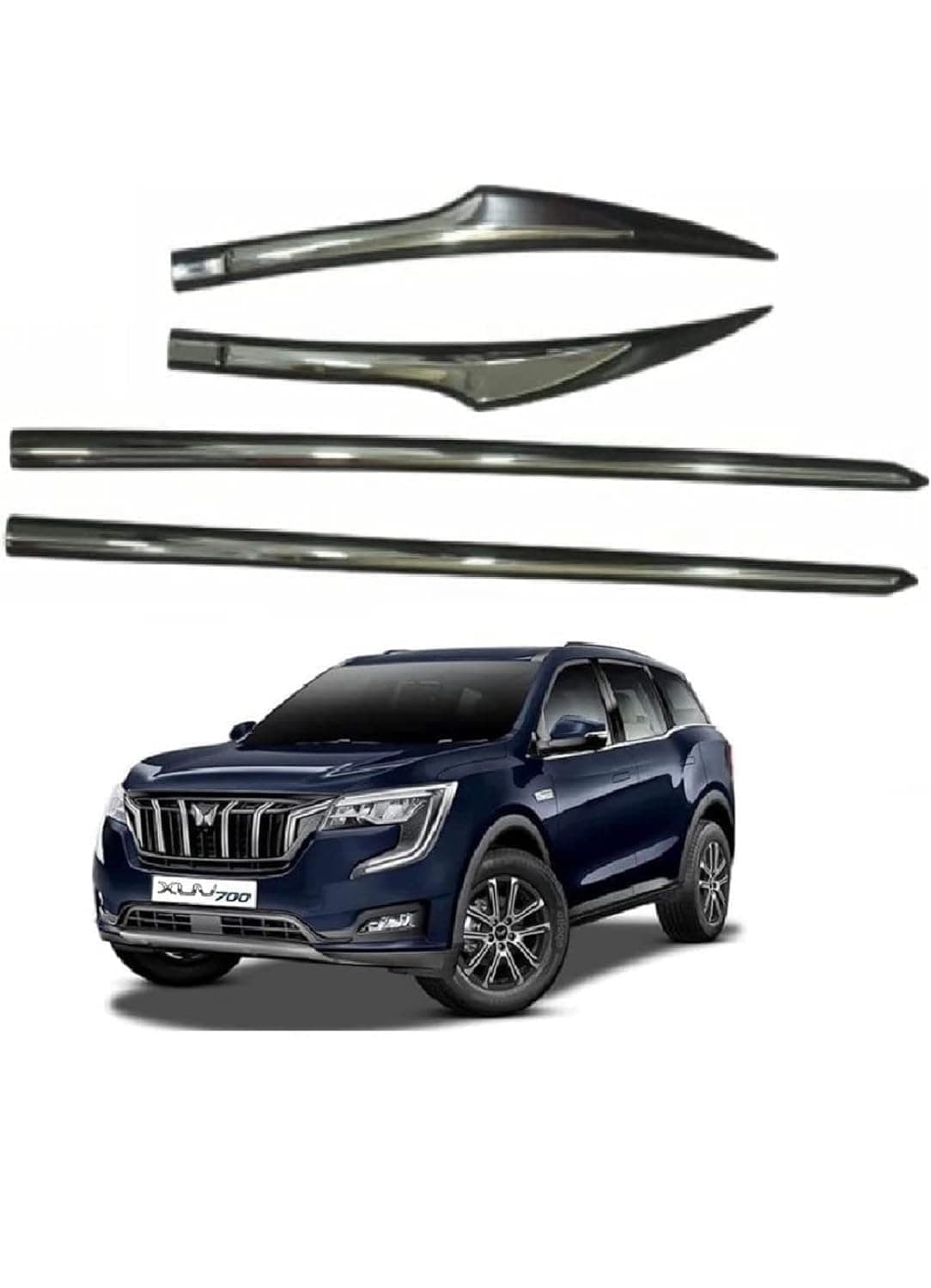 AUTOXYGEN Side Door Beading Black Door Protector with Single Chrome Strip for XUV 700