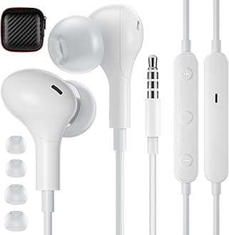 Wired Earbuds in-Ear Headphones for Laptop/PC, Noise Isolation Small Earphones Corded 3.5mm Jack Plug-in Ear Buds Mic Volume Control for iPhone/Samsung/Android/Gaming Console/Kid/School, White