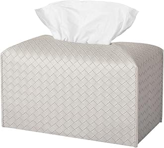 Tissue Box Cover PU Leather Tissue Holder Square Facial Tissue Case Facial Paper Organizer Dispenser for Bathroom, Vanity Countertop, Tabletop, Car, Rectangle, Misty Gray