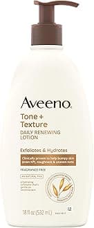 Aveeno Tone + Texture Daily Renewing Body Lotion With Prebiotic Oat, Gently Exfoliates & Hydrates Sensitive Skin, Rough Skin, Fragrance-Free, Fl. Oz, 18 Ounce (Pack of 1)