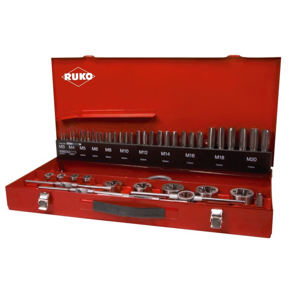 RukoHSS Thread Cutting Tool Set Steel Case, Bright Finish, 54 Pieces, R245040
