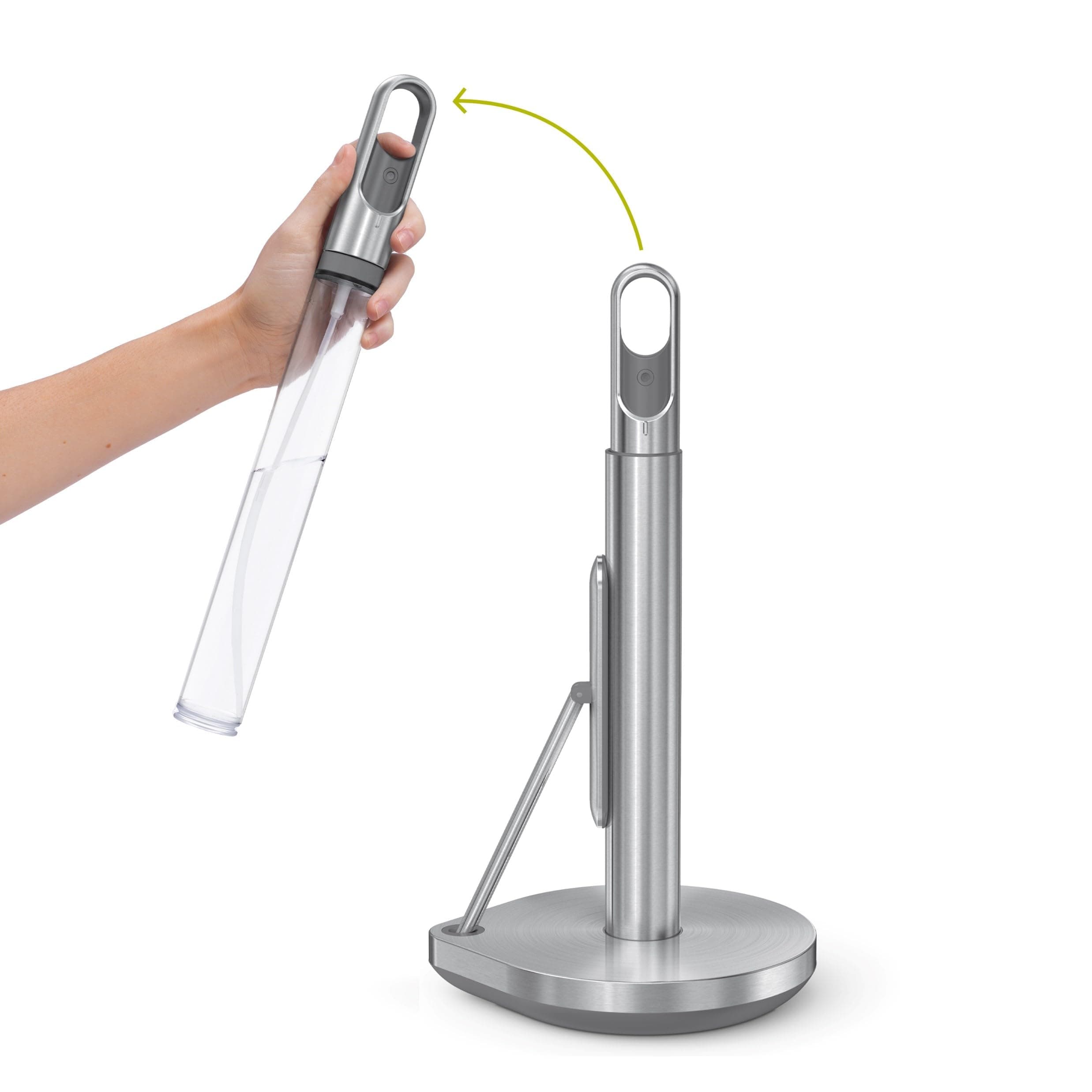 Kitchen Roll Holder with Spray Pump, Free Standing, Easy One Sheet Tear, Weighted Base (Fits Kitchen Rolls Measuring 23-28cm), Brushed Stainless Steel, KT1196