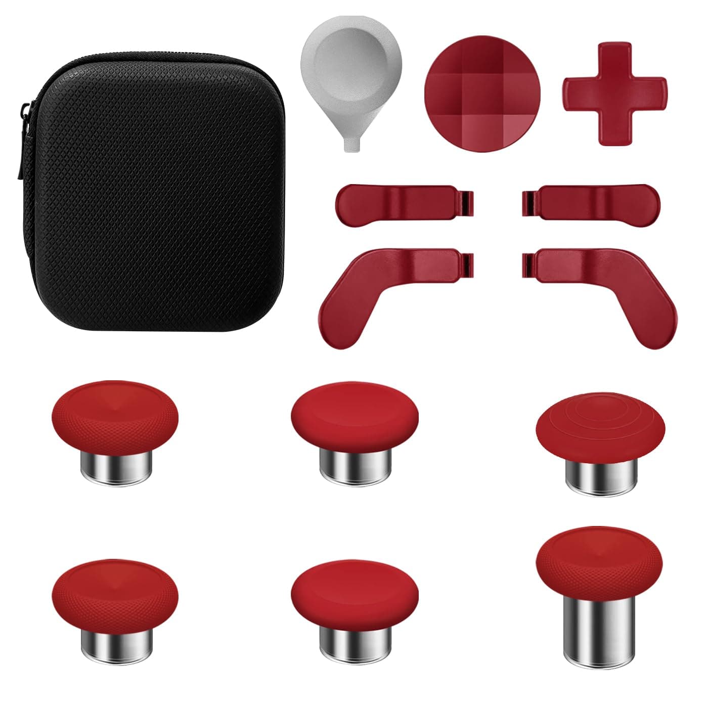 Metal Thumbsticks for Xbox One Elite Series 2 Controller, 13 in 1 Xbox Controller Elite Series 2 Replacement Gaming Accessories with Bag, Metal Mod 6 Swap Joystick, 4 Paddles, 2 D-Pads, 1 Tool, Red