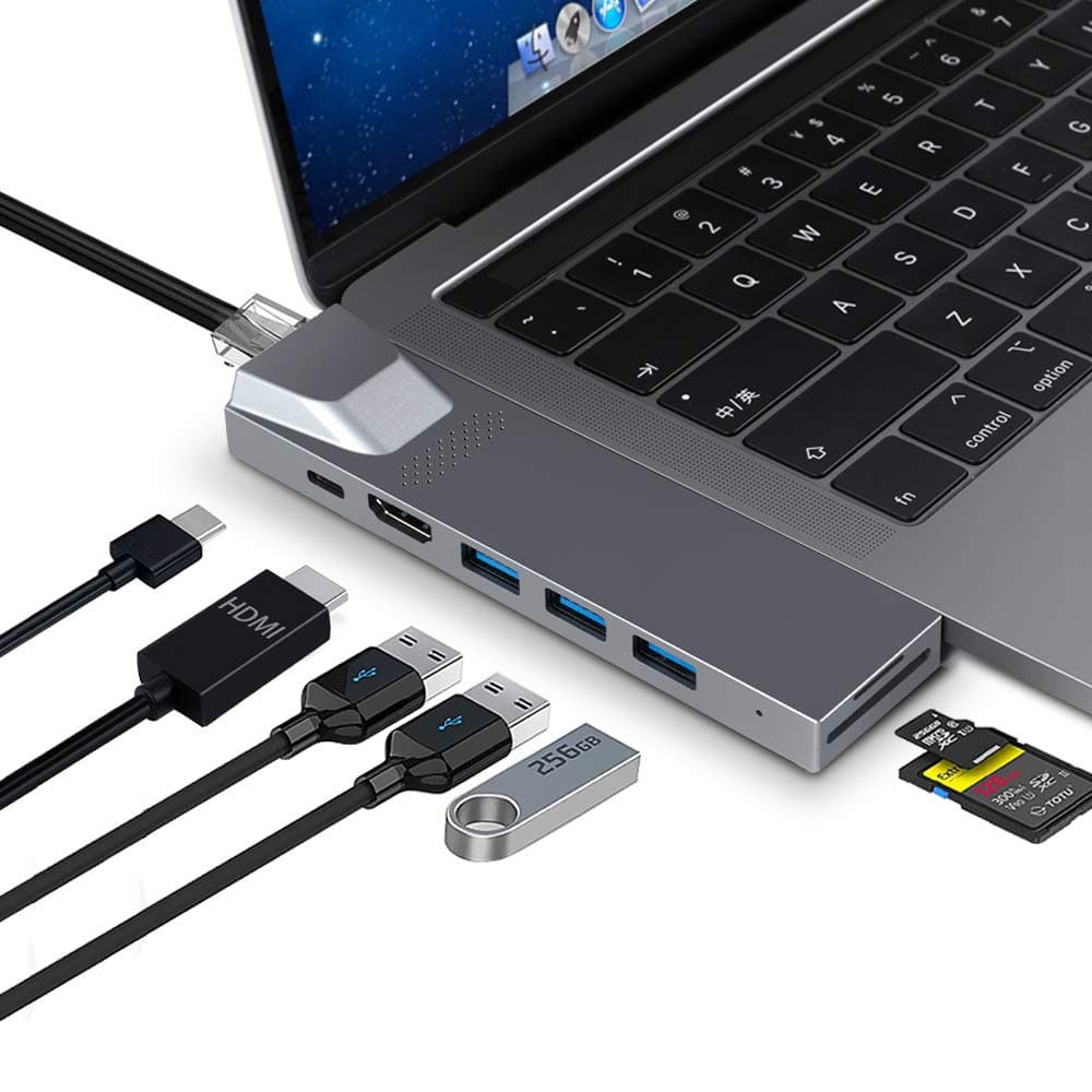 USB C Hub Adapter for MacBook Pro Air M1 2020/2019/2018/2017, 8 IN 1 Mac Accessories Multiport Dongle Dock Docking Station with Ethernet, HDMI, USB 3.0, 100W PD Thunderbolt 3, SD/TF Card Reader