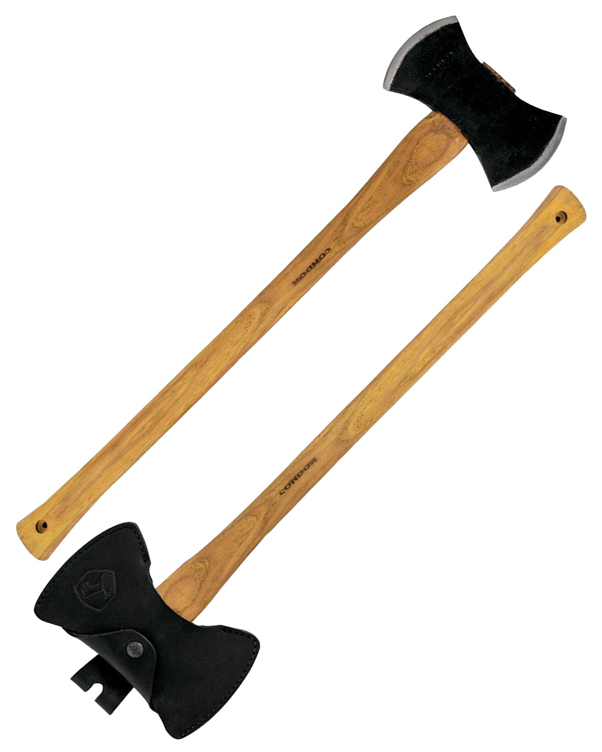 Condor Tool & Knife Double Bit Michigan | Solid Felling Axe with Handcrafted Welted Leather Sheath | 1060 High Carbon Steel Wood Axe with a Burnt American Hickory Handle | 7.1in Blade | 48oz