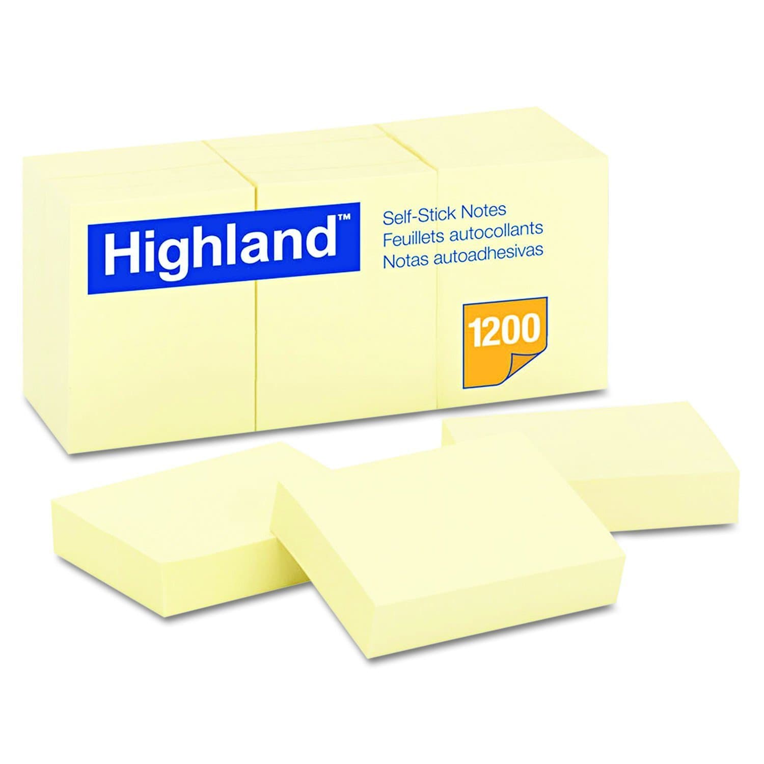 Highland 6539YW Self-Stick Notes, 1 1/2 x 2, Yellow, 100-Sheet (Pack of 36) Bundle with Full Adhesive Notes (25 Sheets)