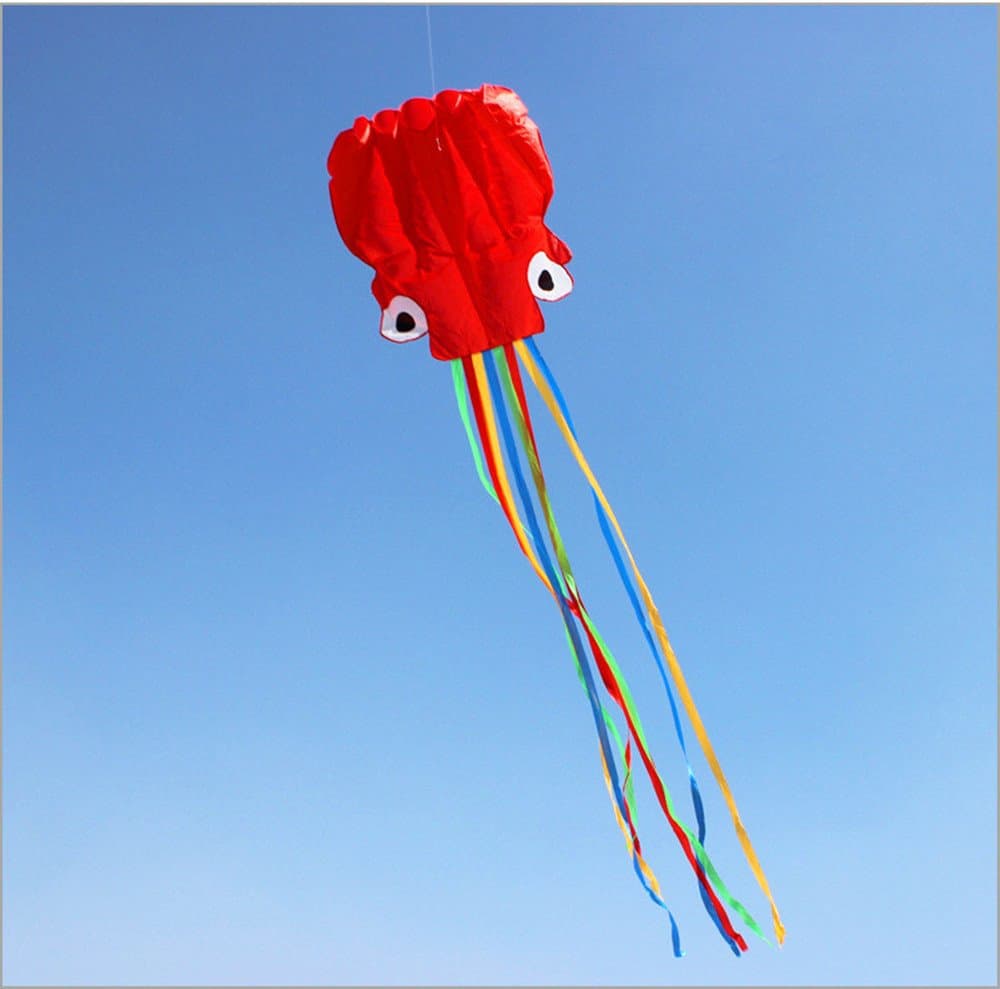 KENGEL Beautiful Large Easy Flyer Kite for Kids - RED Software Octopus- It's Big! 28 Inches Wide with Long Tail 160 Inches Long - Tough Premium Quality Polyester Kite Material - Includes 120 Feet