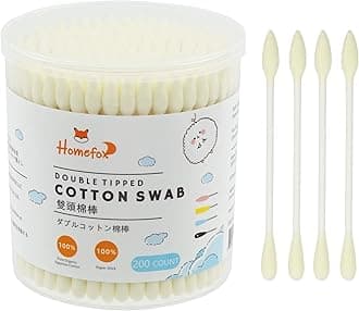 Yellow Cotton Swabs Precision Pointed - 200 Count Pointy Organic Cotton Bud Double Side Tightly Wrapped Cotton Tips Paper Stick Soft Gentle Lint-Free Cruelty-Free Pointy & Round (Lemon Yellow)