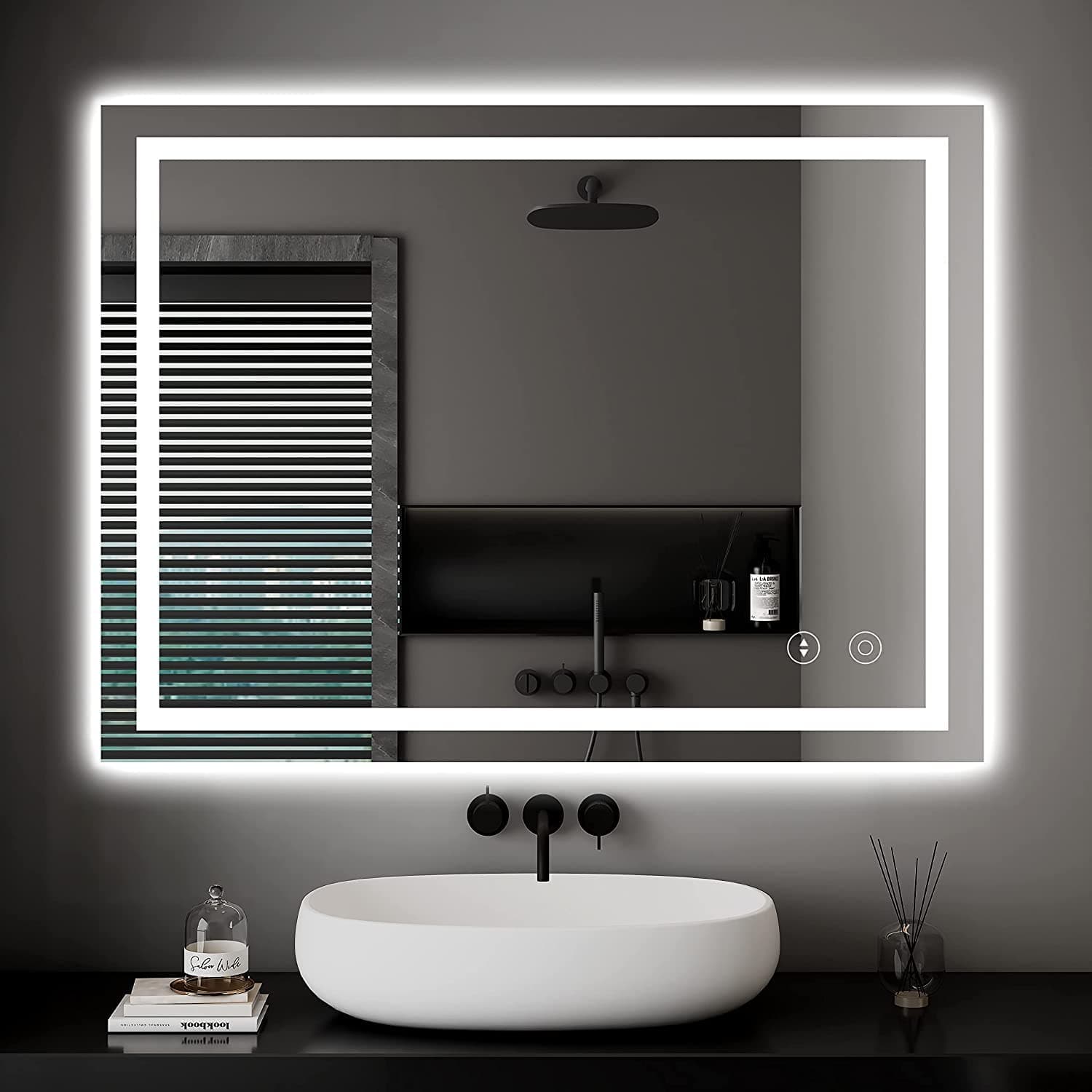 Dripex Bathroom Mirror with LED Lights, 500 * 700 MM Illuminated Backlit Wall Mounted Vanity Mirror Dimmable Switch 3 Colors and Demister Pad, Horizontal/Vertical
