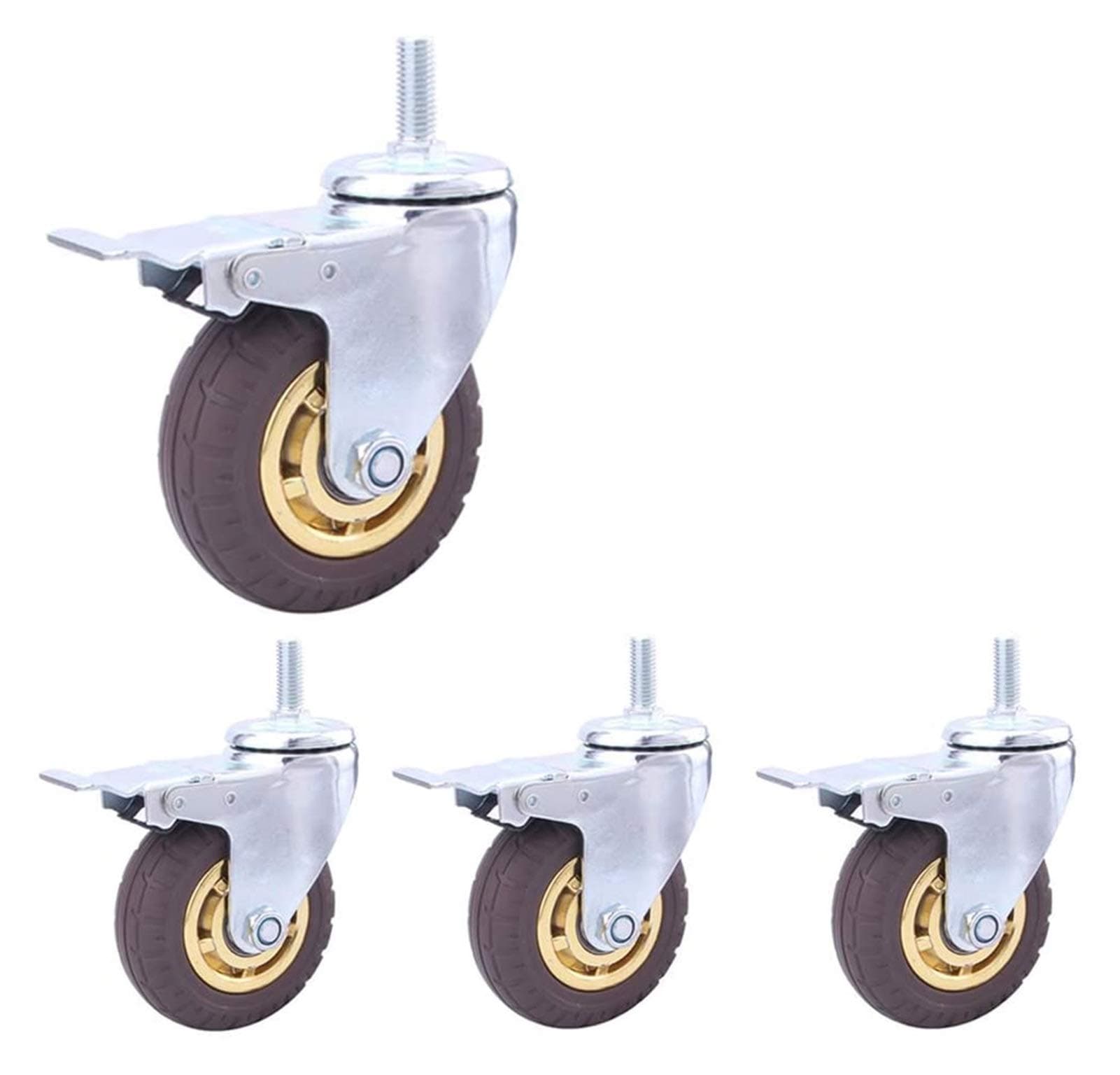 DWhui 4 Pcs Thread M12 Heavy Duty Caster Wheels Pneumatic Rubber Silent Swivel Casters For Furniture & Industrial Transport Stem Castors For Cart Trolley (Color : Grey, Size : 4inch M12 4brake)