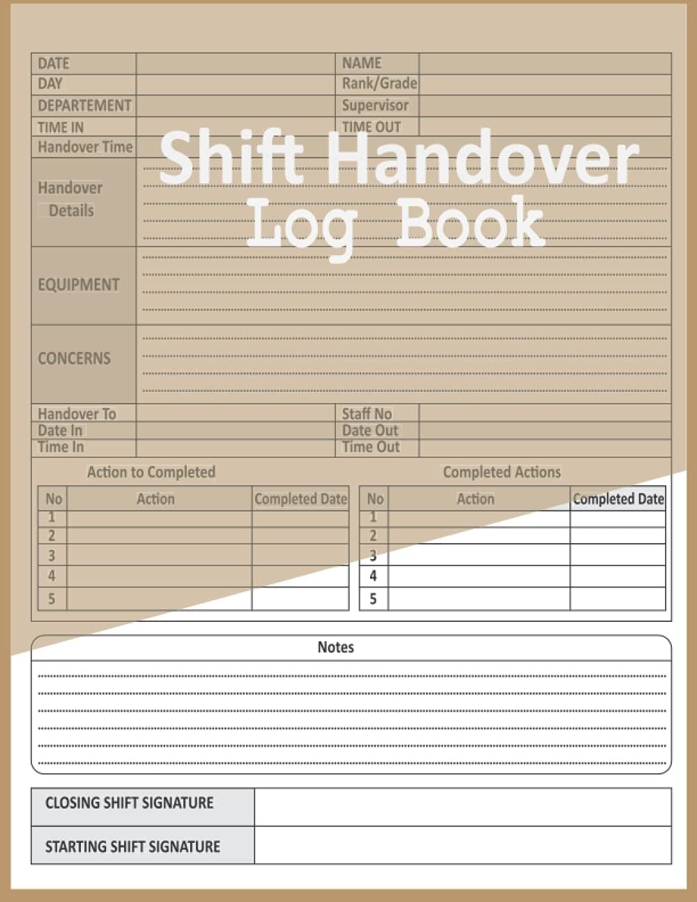 Shift Handover Log book: Daily Staff Communication Record , Shift Handover Organizer for Recording Duty, Work Shift Management Logbook, Shift Communication Log Book 120 Pages