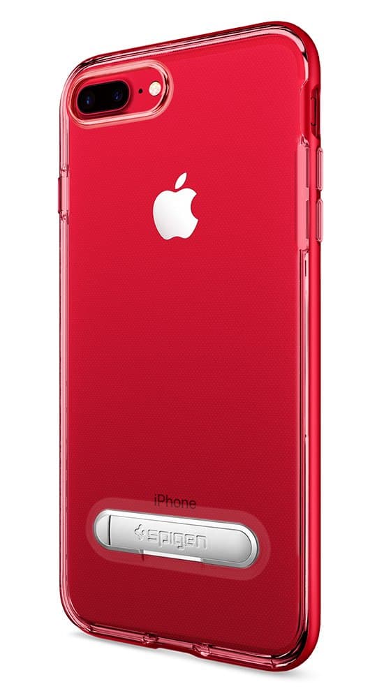iPhone 7 Plus Case, Spigen [Crystal Hybrid] iPhone 8 Plus Case with Water-Mark Free TPU and Magnetic Metal Kickstand for iPhone 7 Plus - Dante Red