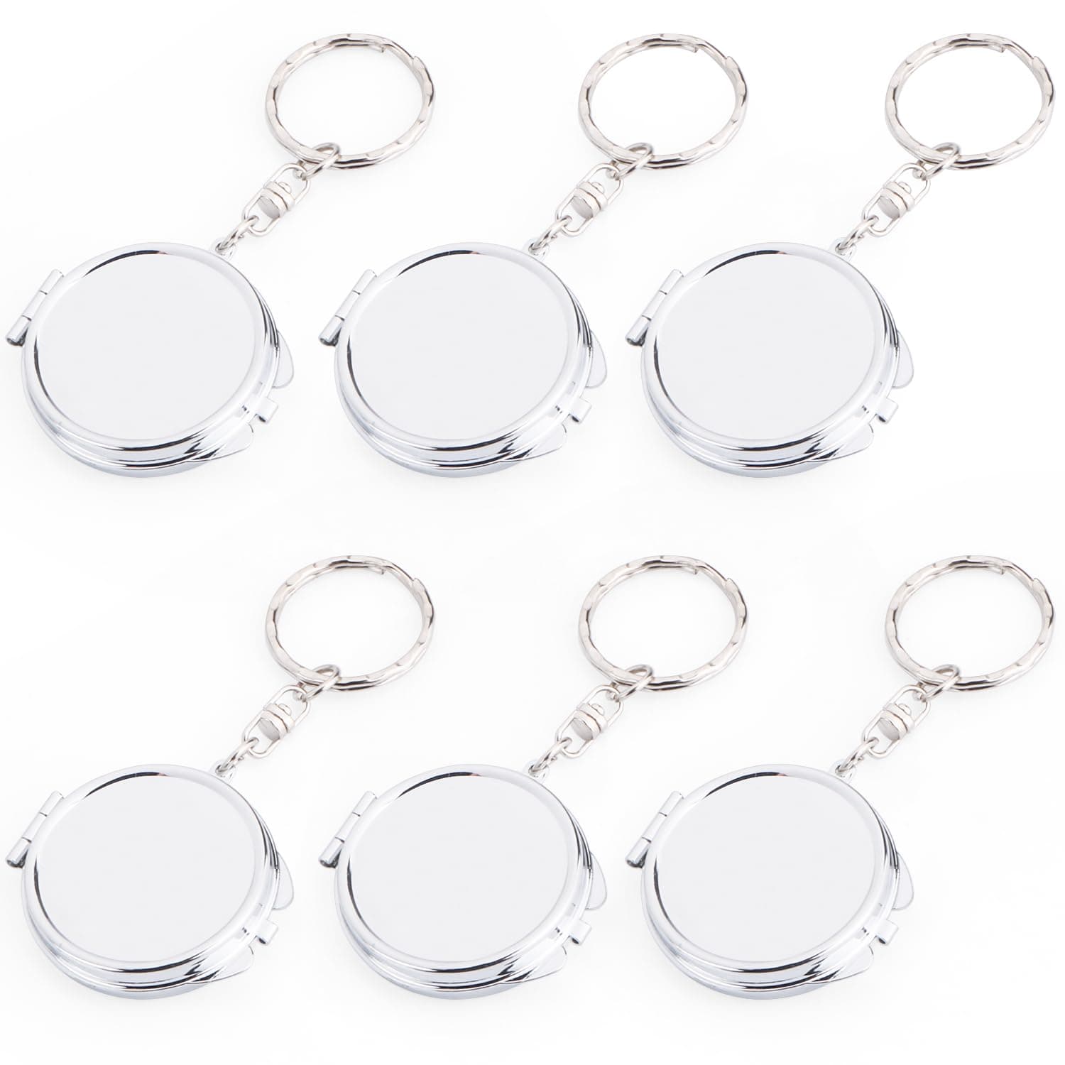 6 Pcs Round Mirror Keychain Compact Double Sided Folding Key Chain Pendant Small Hand Held Mirror with Keyring for Women Girls