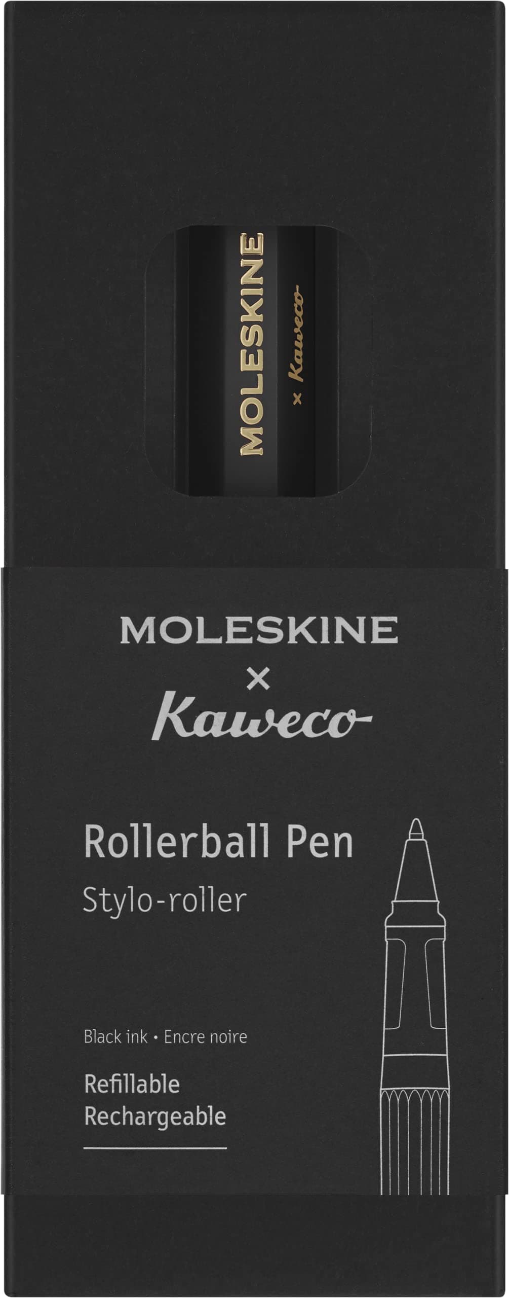 Moleksine Kaweco Roller Pen, Black, Medium Point (0.7 MM), Black Ink