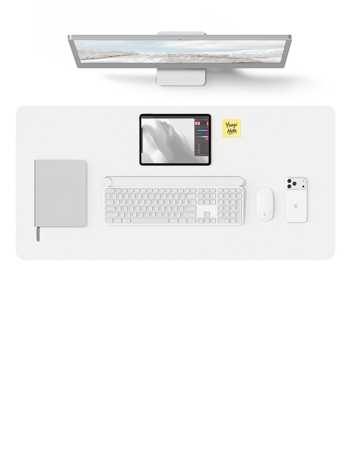 YSAGi Leather Desk Protector, Office Mat, Large Mouse Mat, Non-Slip PU Leather Blotter, Laptop Desk, Waterproof Writing Pad for Office and Home (White, 31.5" x 15.8")