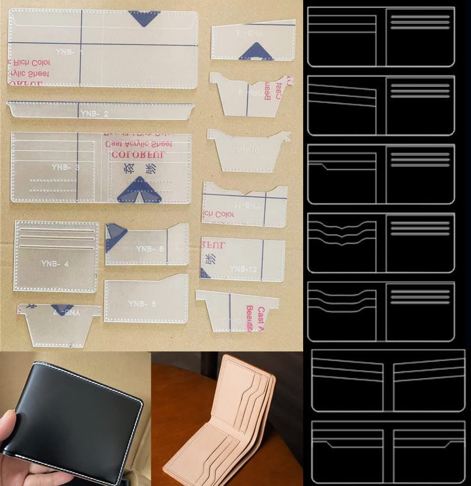 14pcs Leathercraft Clear Acrylic Wallet Pattern Stencil Template Set Leather Craft DIY Tool