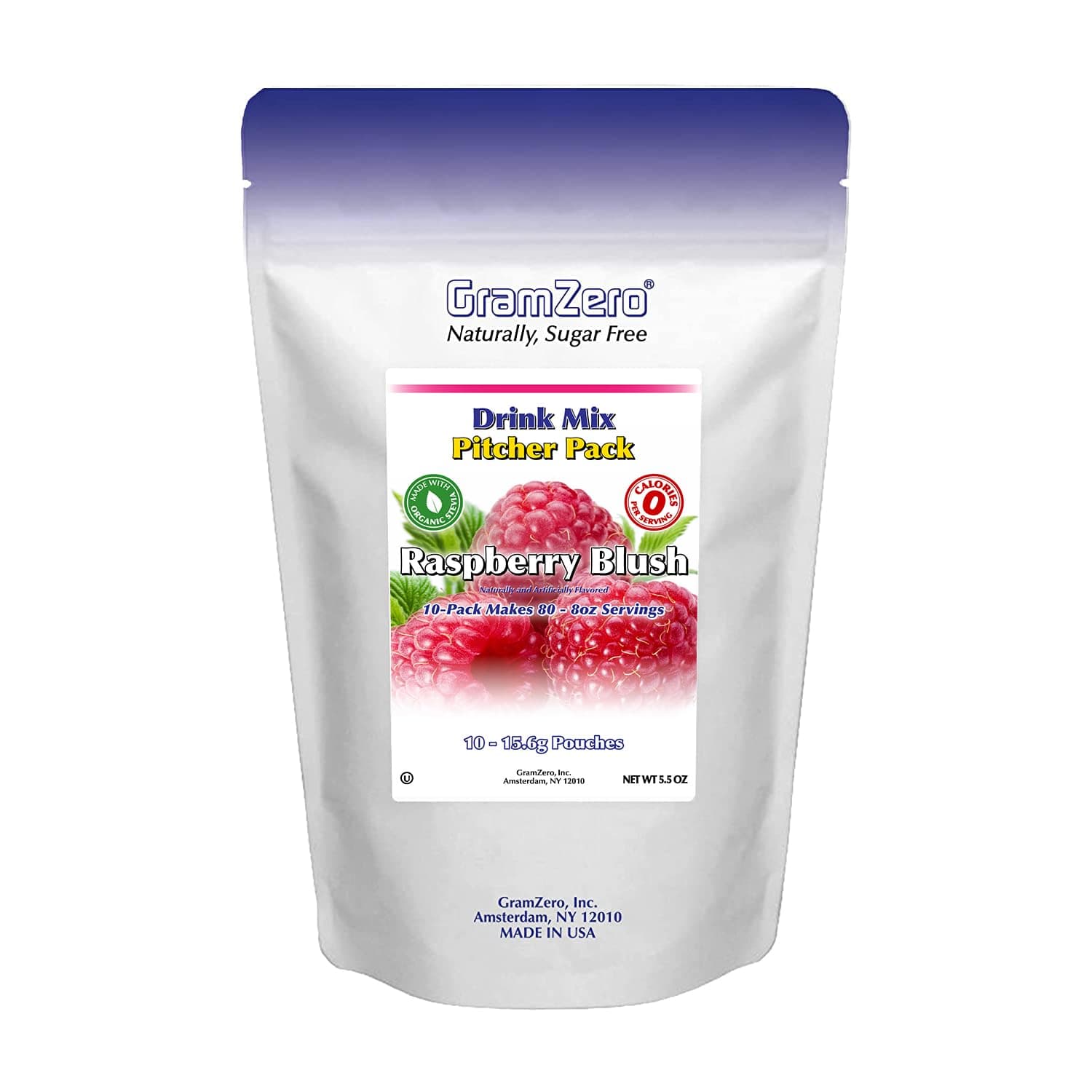 GramZero Raspberry Blush, Sugar Free Drink Mix, Pitcher Pack, Great For Nutrition Club Loaded Tea, Zero Calorie, Stevia Sweetened