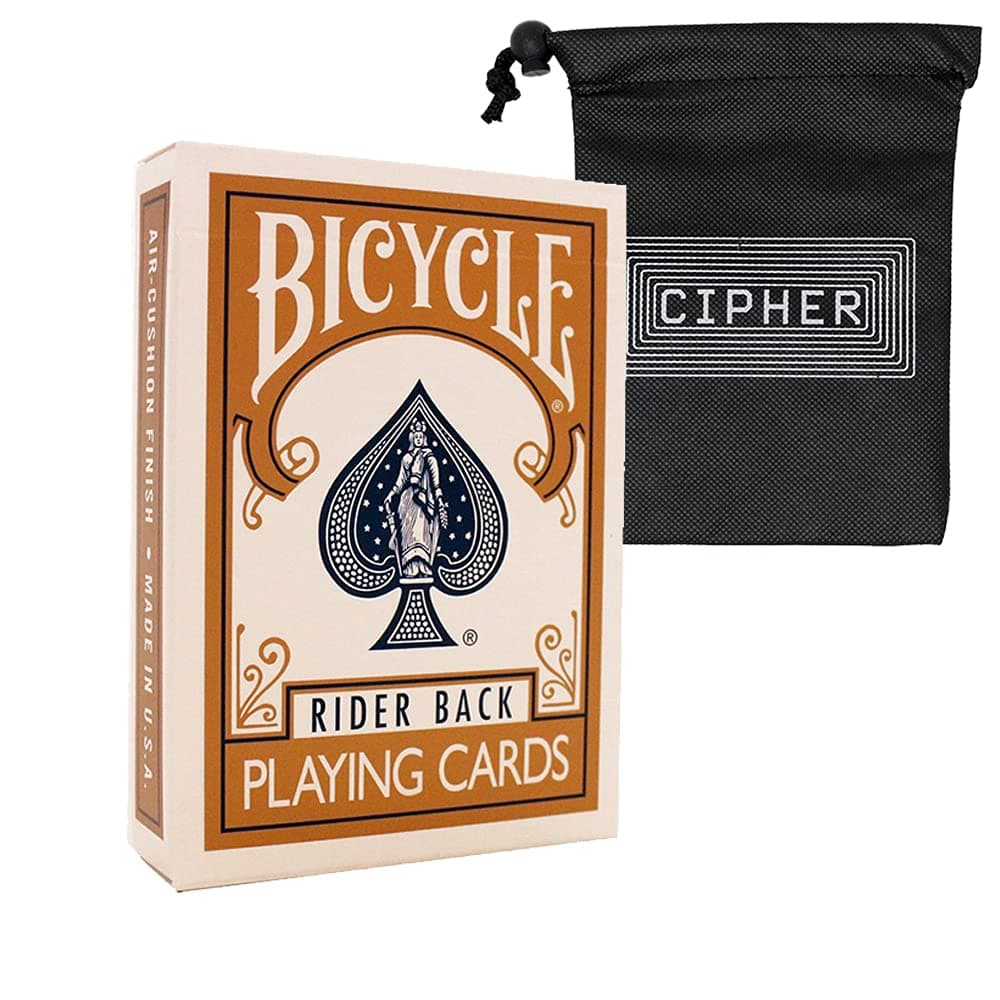 Gold Coloured Bicycle Playing Cards - Classic Rider Back Design- Includes Cipher Card Bag