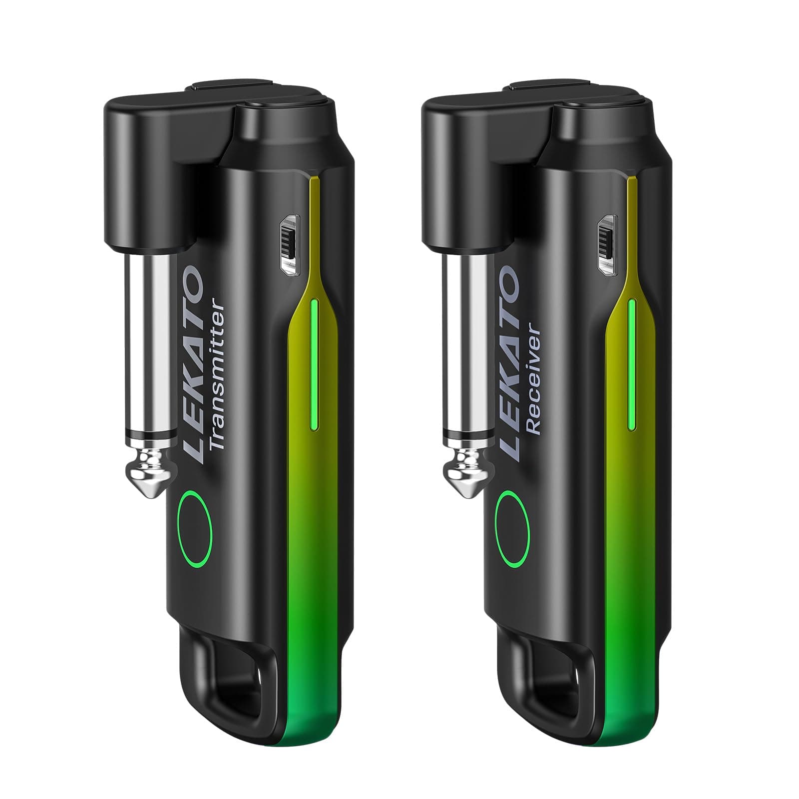 WS-70 Guitar Wireless System with 70 Channels <3ms Low Latency Wireless Transmitter Receiver Rechargeable Digital Audio Cordless Guitar Cable Bass Lead for Electric Guitars Bass (Green)
