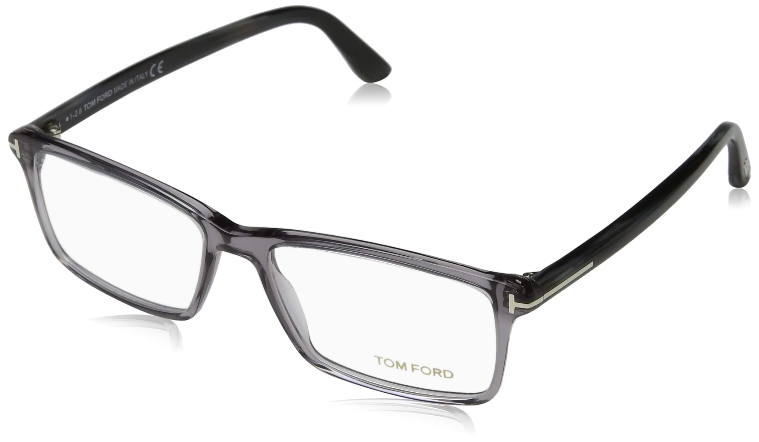 Men's TF 5408 Rectangular Eyeglasses 56mm, Transp. Grey, Grey Horn Effect Temples, Shiny Pall, 56/16/145