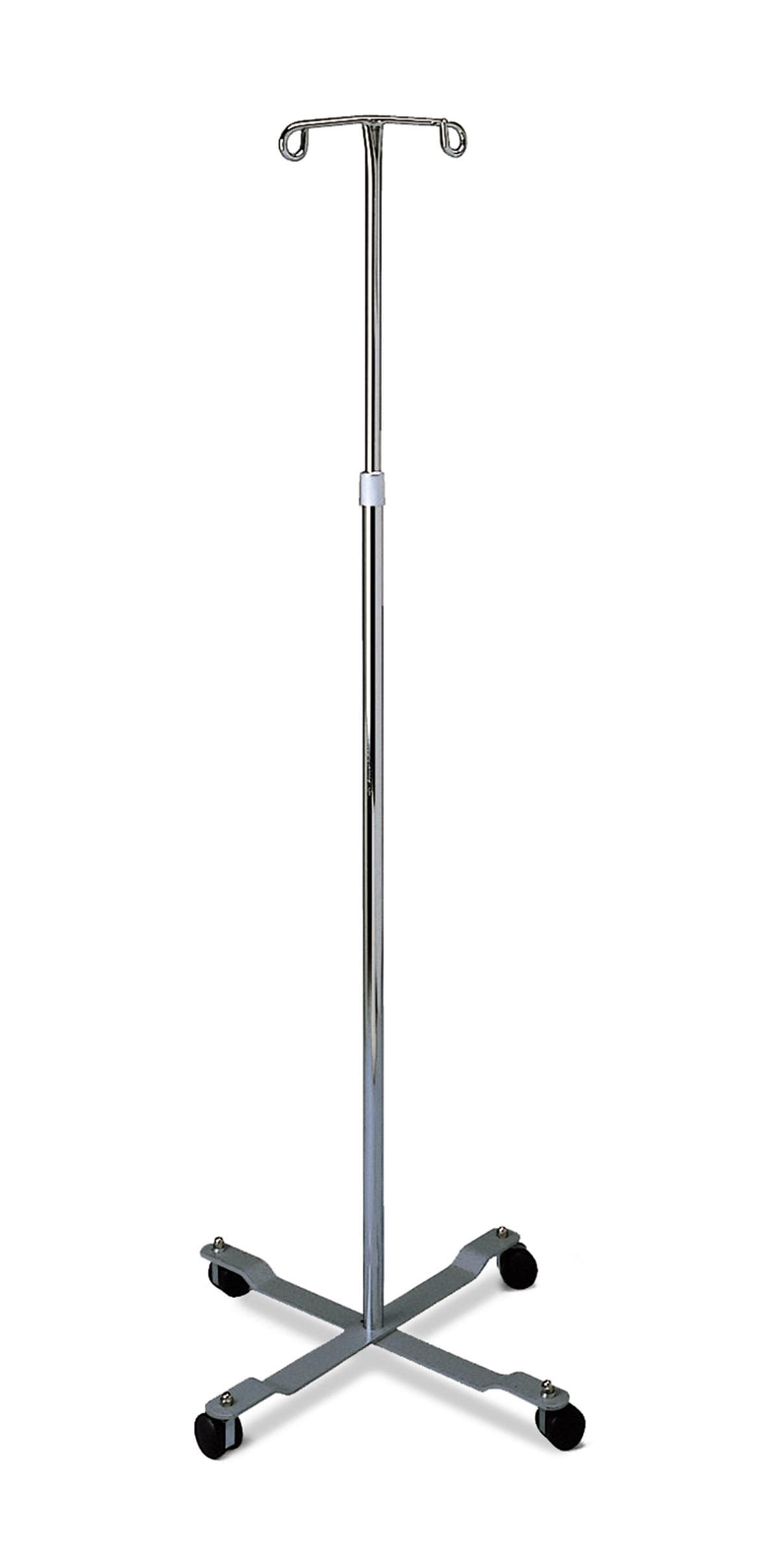 Medline 4 Leg IV Poles Stand, 2 Hook, 4 Caster, Chrome, 47 to 85" Adjustable Height