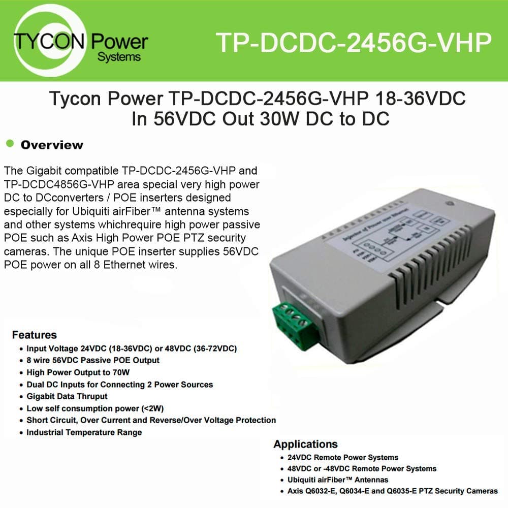 Tycon Systems Inc TP-DCDC-2456G-VHP 18-36vdc in 56vdc Out 70w Dc Converter