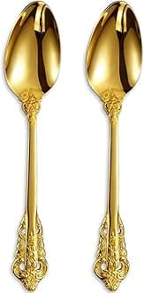 KEAWELL 2-Piece Gorgeous Large Gold Serving Spoon, 18/10 Stainless Steel, Sturdy Tablespoon, Dishwasher Safe