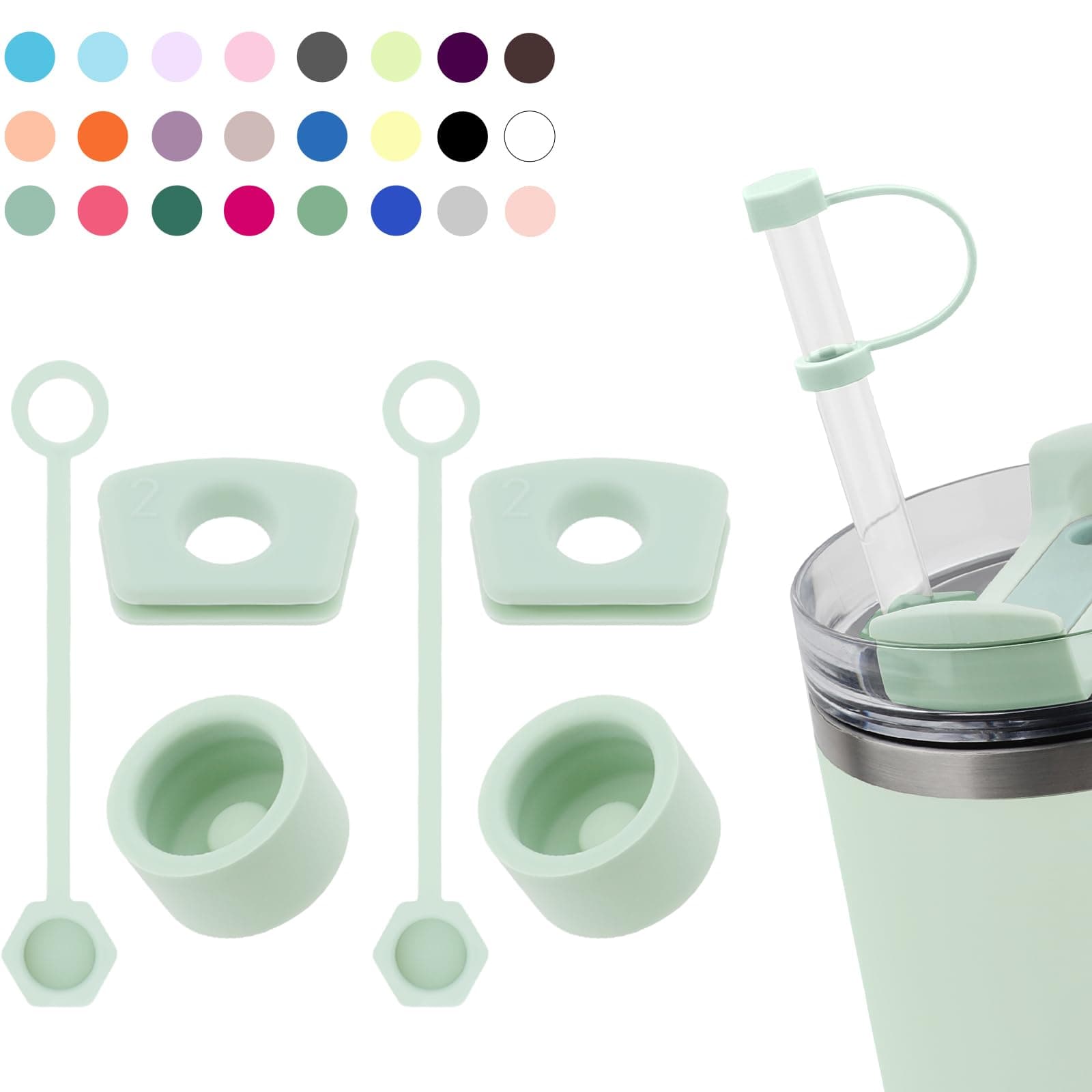 Silicone Spill Stopper Set Compatible with Stanley Cup 2.0 30oz & 40oz with Straw Cover (Set of 2, Mist)