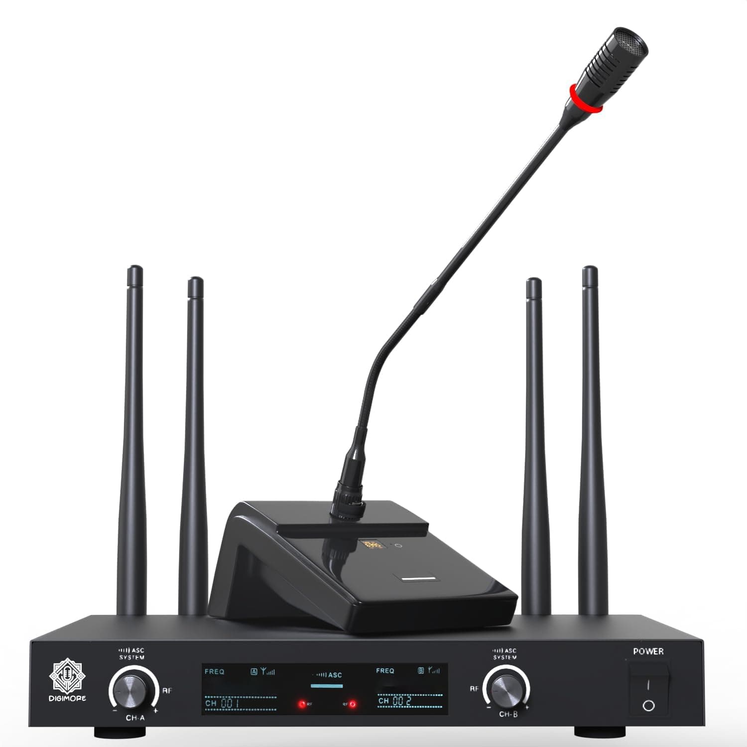 DIGIMORE UHF Wireless Desktop Gooseneck Microphone 18" Podium Microphone | 30 Channels | 300ft Long Range | XLR Output | Best for Meetings, Video Conference Microphone, Streaming Lectures (D-600)