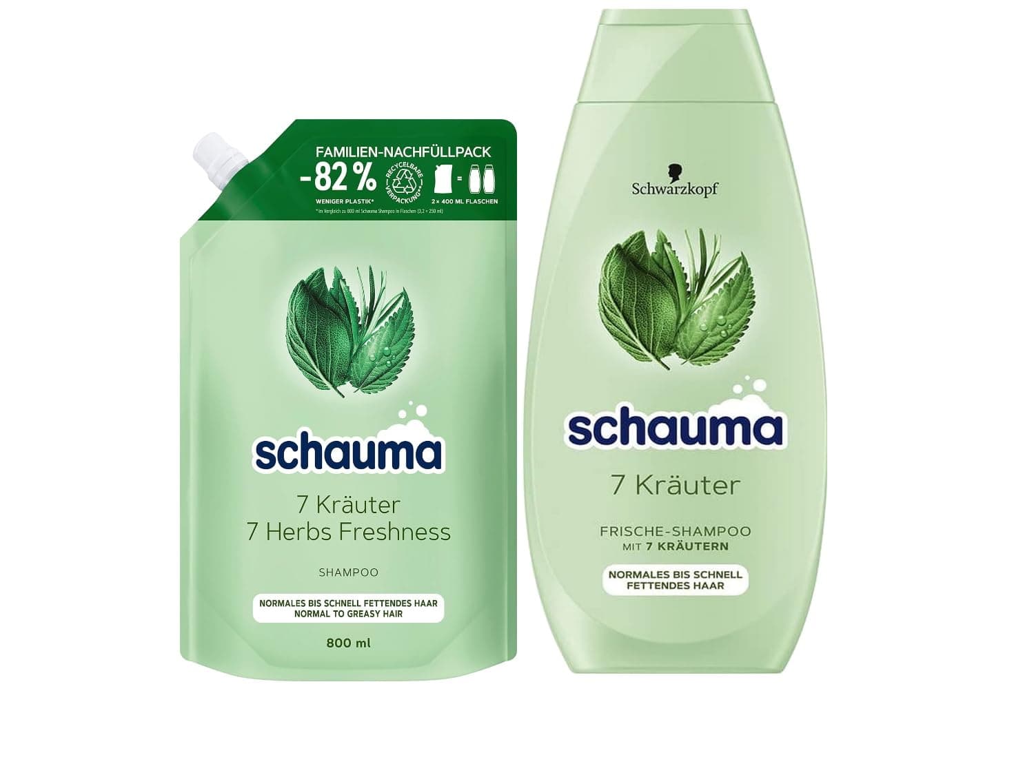Schauma 7 Herbal Shampoo Refill Pack (1 x 800 ml) for Normal to Fast Greasy Hair & (1 x 400 ml) Gives The Hair Structure A Light Freshness