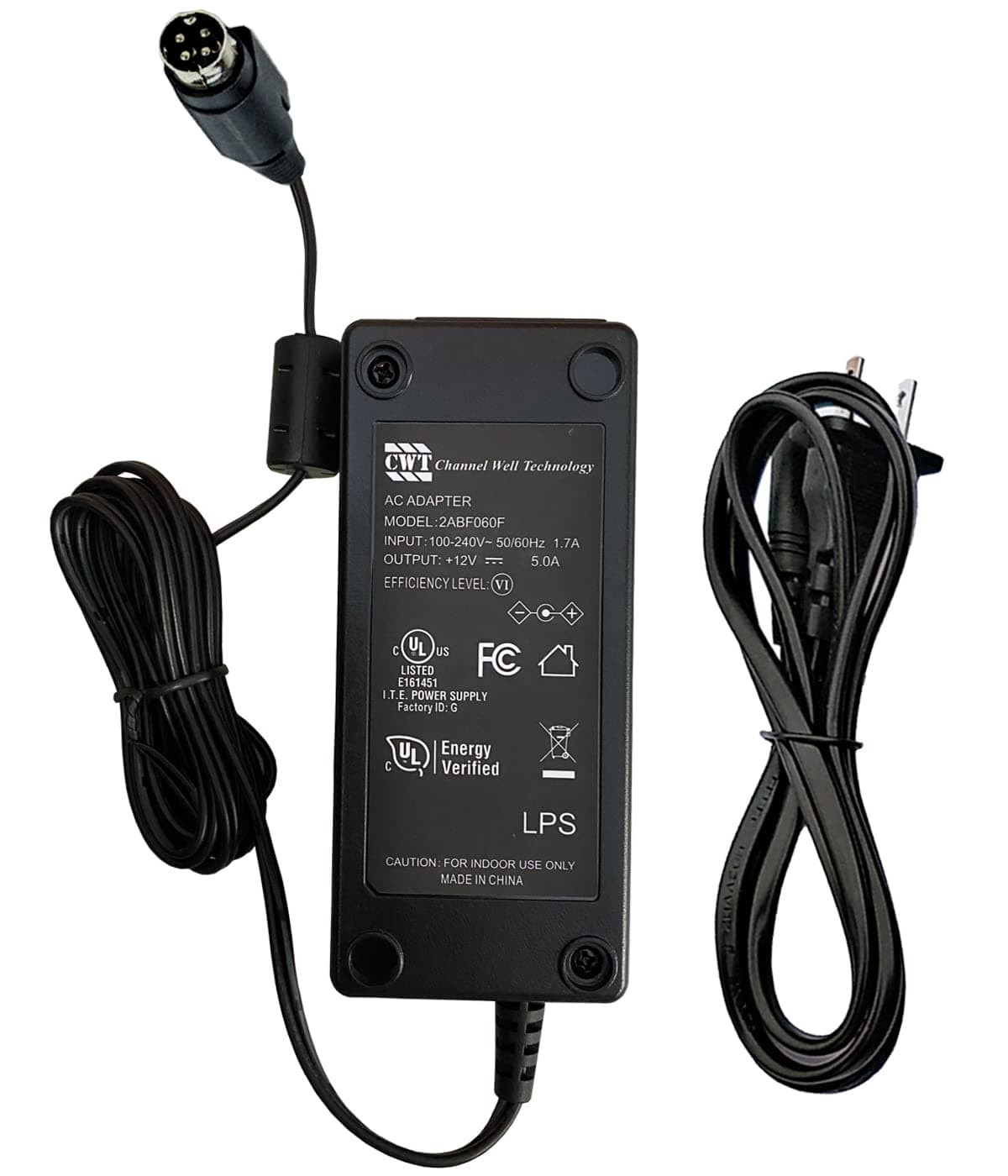UPBRIGHT 4-Pin DIN 12V AC/DC Adapter Compatible with CWT KPL-060F KPL-060F-VI KPL060F KPL-060FVI KPL060F-VI KPL060FVI Channel Well Technology 12VDC 5A 60W Power Supply Cord Battery Charger Mains PSU
