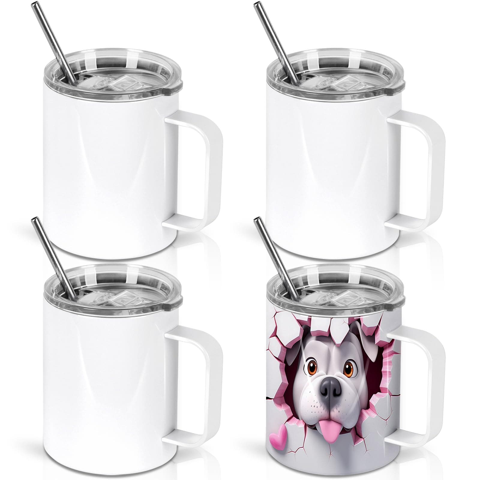 12 Oz Sublimation Coffee Mug Blanks With Handle, 4 Pack Stainless Steel Sublimation Coffee Tumbler, Individually Boxed, White