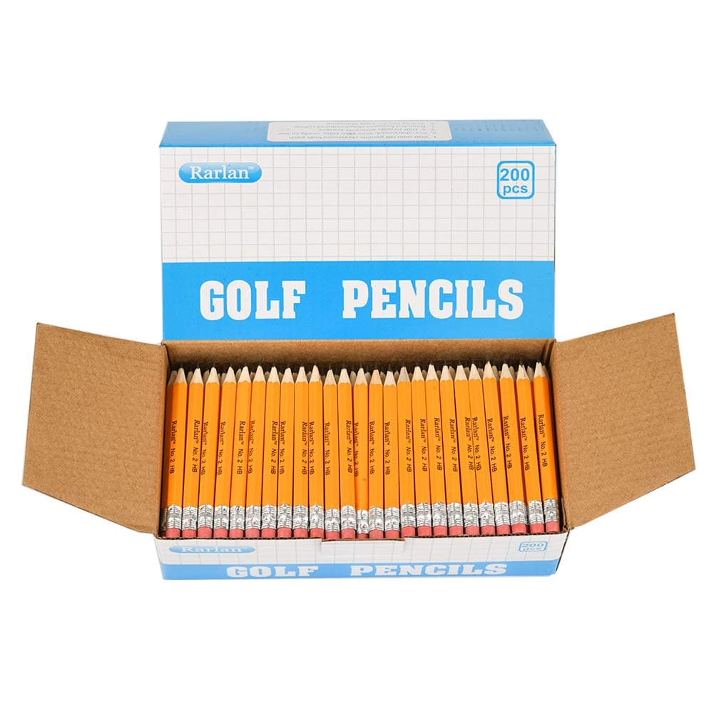 Rarlan Golf Pencils with Erasers, 2 HB, Pre-Sharpened, 200 Count Bulk Pack