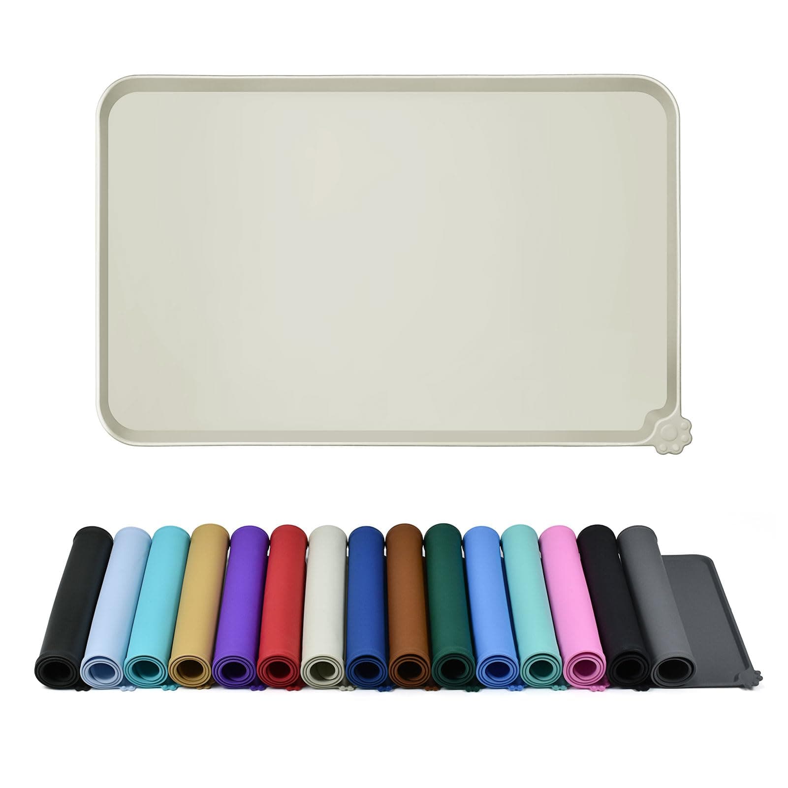 Reopet Waterproof Pet Feeding Mat with High Raised Edges, Heavier and Thicker Placemats for Cat Dog Water Bowl with BPA Free, Dogs Cats Food Mats for Messy Drinkers to Prevent Spill and Protect Floors