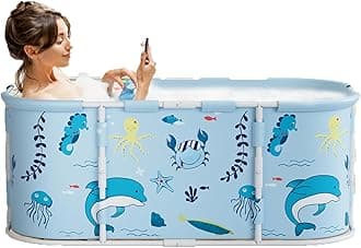 45" Foldable Bathtub for Adults,Portable Bath tub, 1.15 Meter Foldable Bathtub for Indoor/Outdoor Use (Ocean Blue-45")