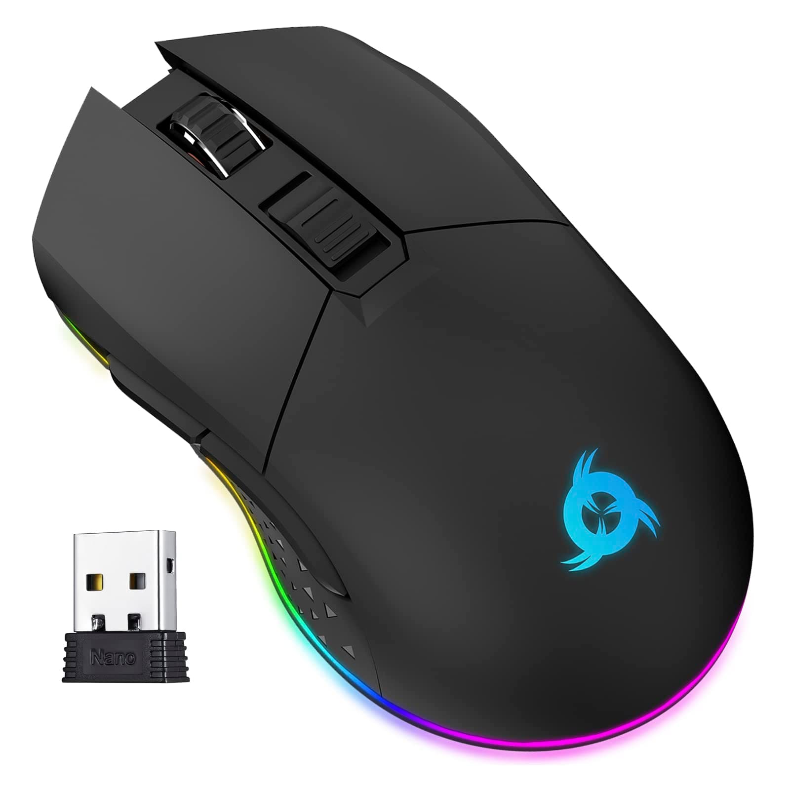 KLIM Blaze Rechargeable Wireless Gaming Mouse RGB Precision Sensor and Long-Lasting Battery - 7 Customizable Buttons - Up to 6000 DPI - Wired & Wireless Mouse for PC Mac & PS4 PS5 - Black
