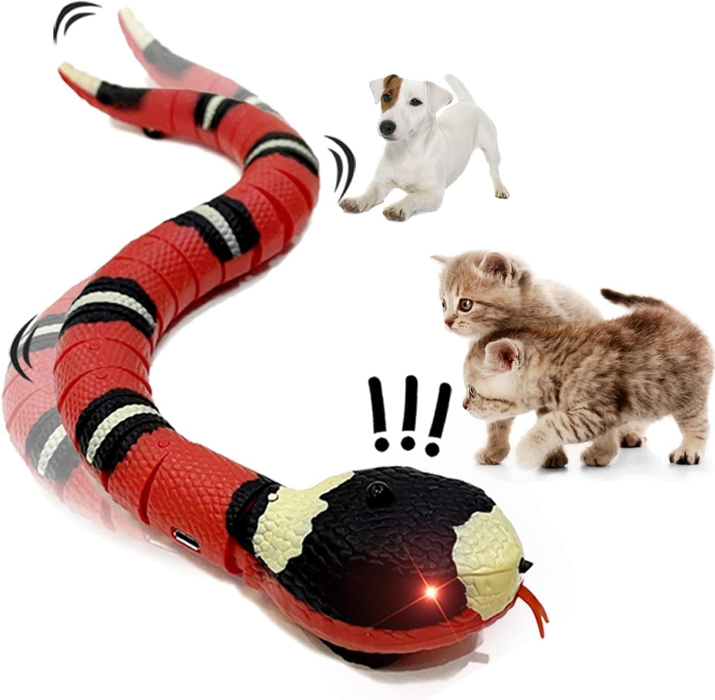 Smart Sensing Snake Cat Toy, Rechargeable Interactive Toy With Automatic Obstacle Detection and S-Shaped Movement, for Cats